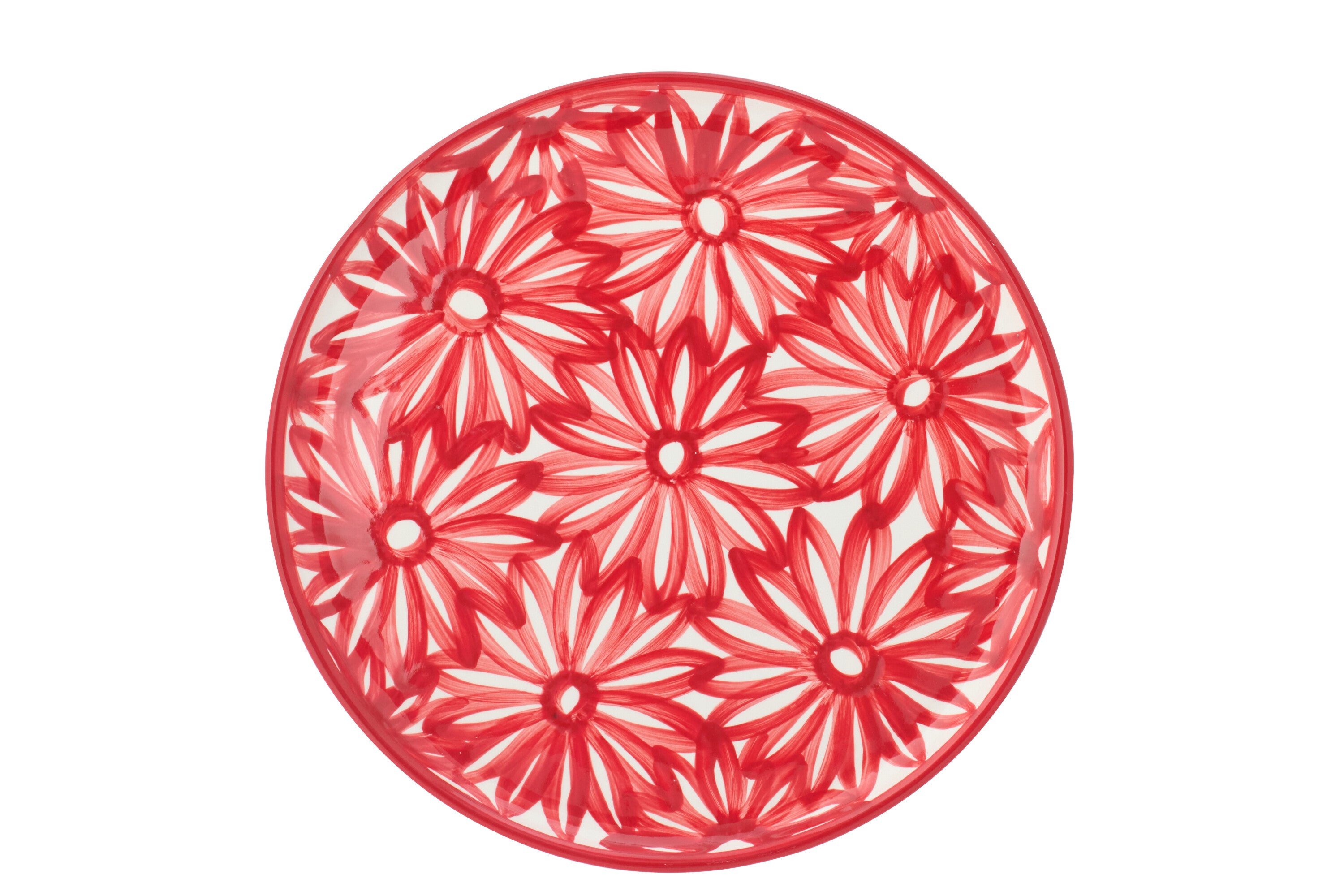 Plate Flowers Ceramic Red (61018)