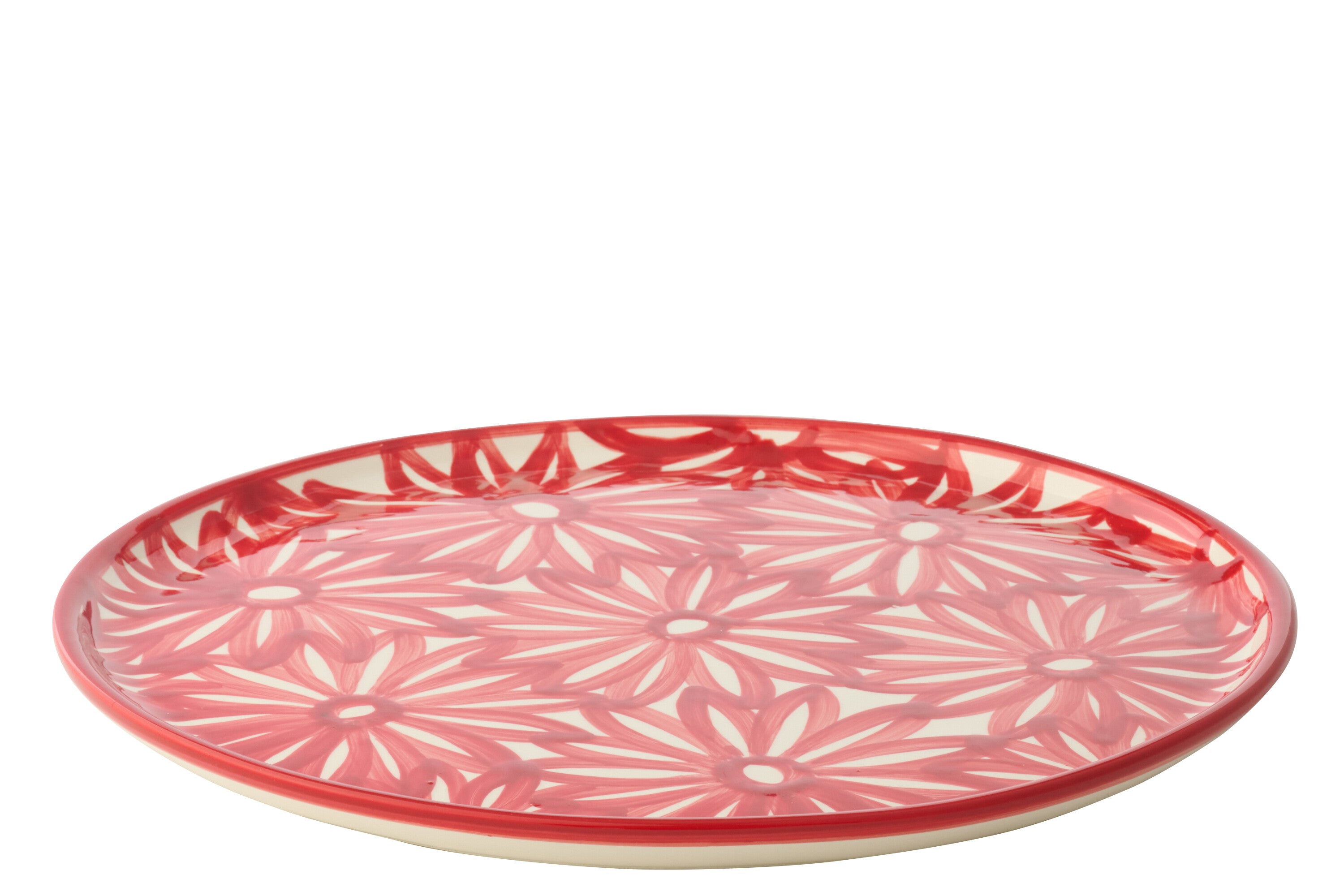 Plate Flowers Ceramic Red (61018)