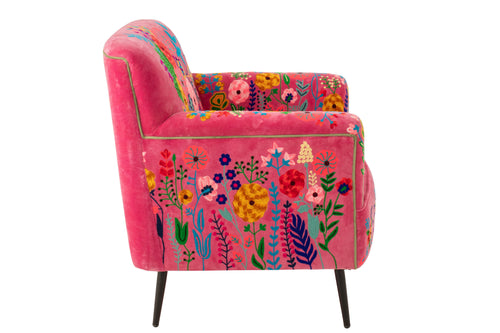 Armchair Flowers Mango Wood Fuchsia