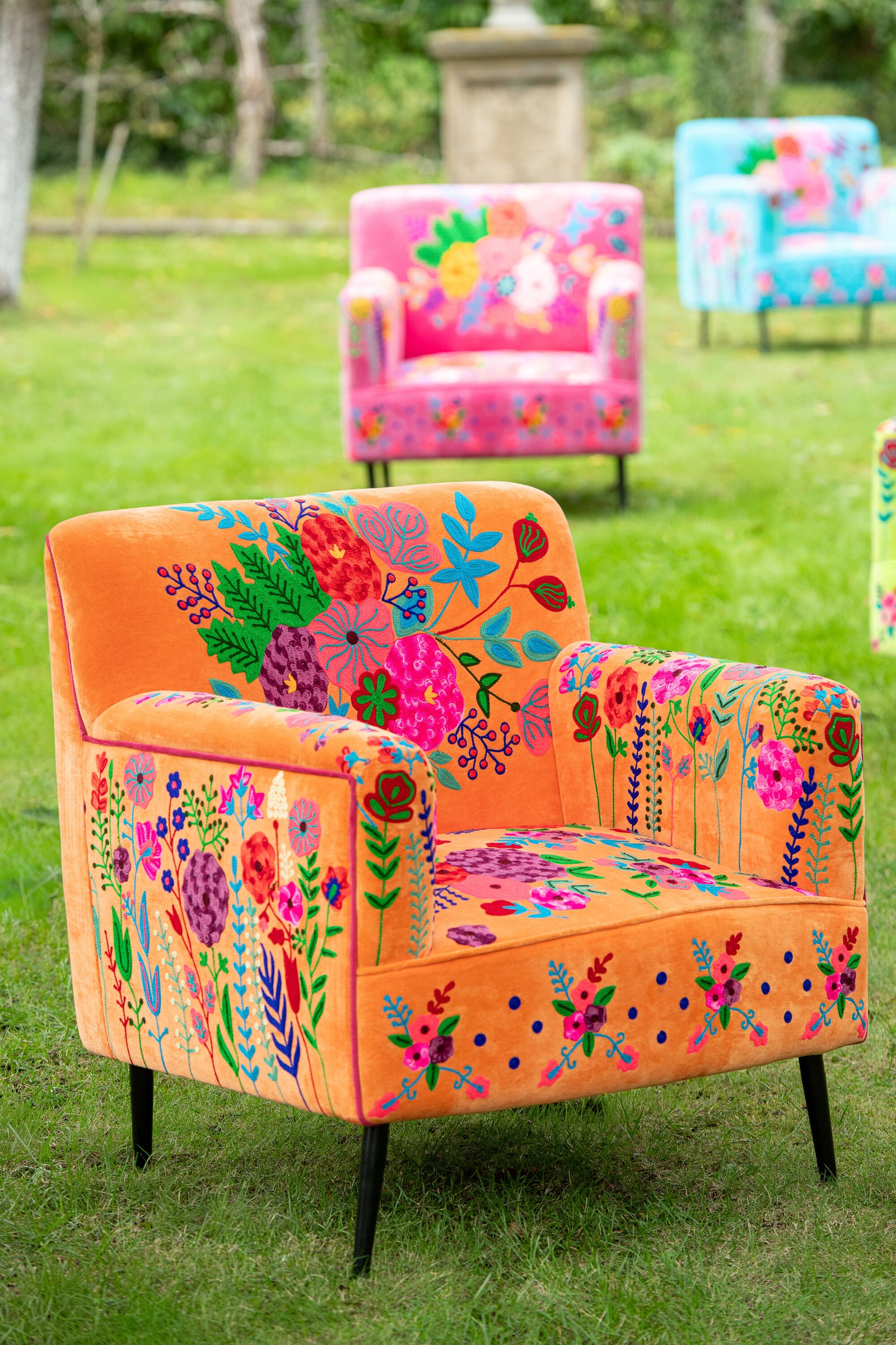 Romantic Armchair Flowers Mango Wood