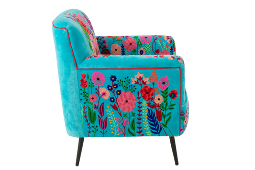 Armchair Flowers Mango Wood Azure Blue (61968)