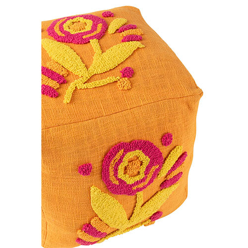 Pouf Square Flower Cotton Orange/Pink/Yellow