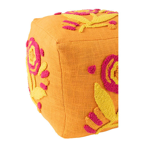 Pouf Square Flower Cotton Orange/Pink/Yellow