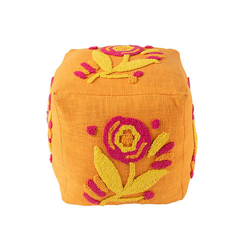 Pouf Square Flower Cotton Orange/Pink/Yellow